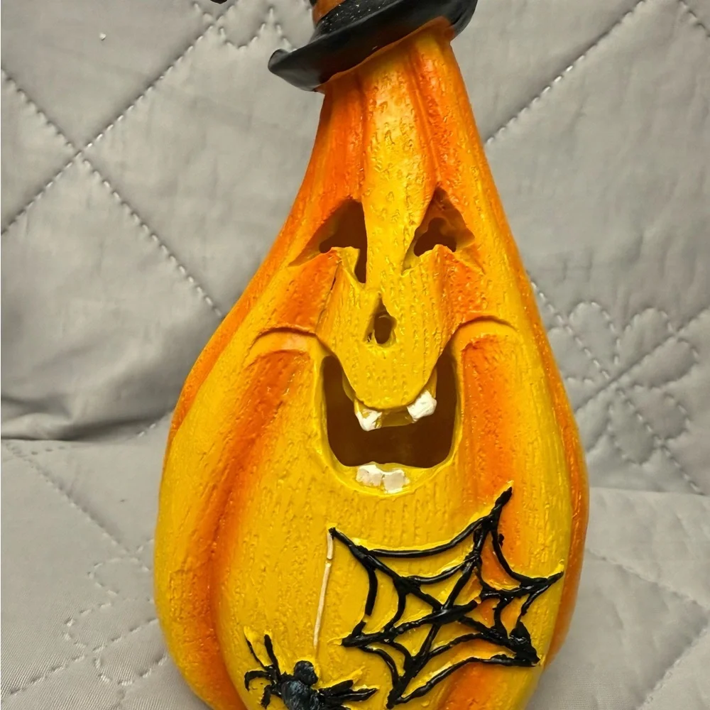 Whimsical  Halloween Pumpkin Decoration with Funny Spider Web